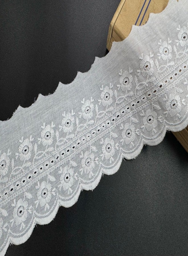 Bapna Lace Cotton Floral Design (5 Yard), White - Image 4